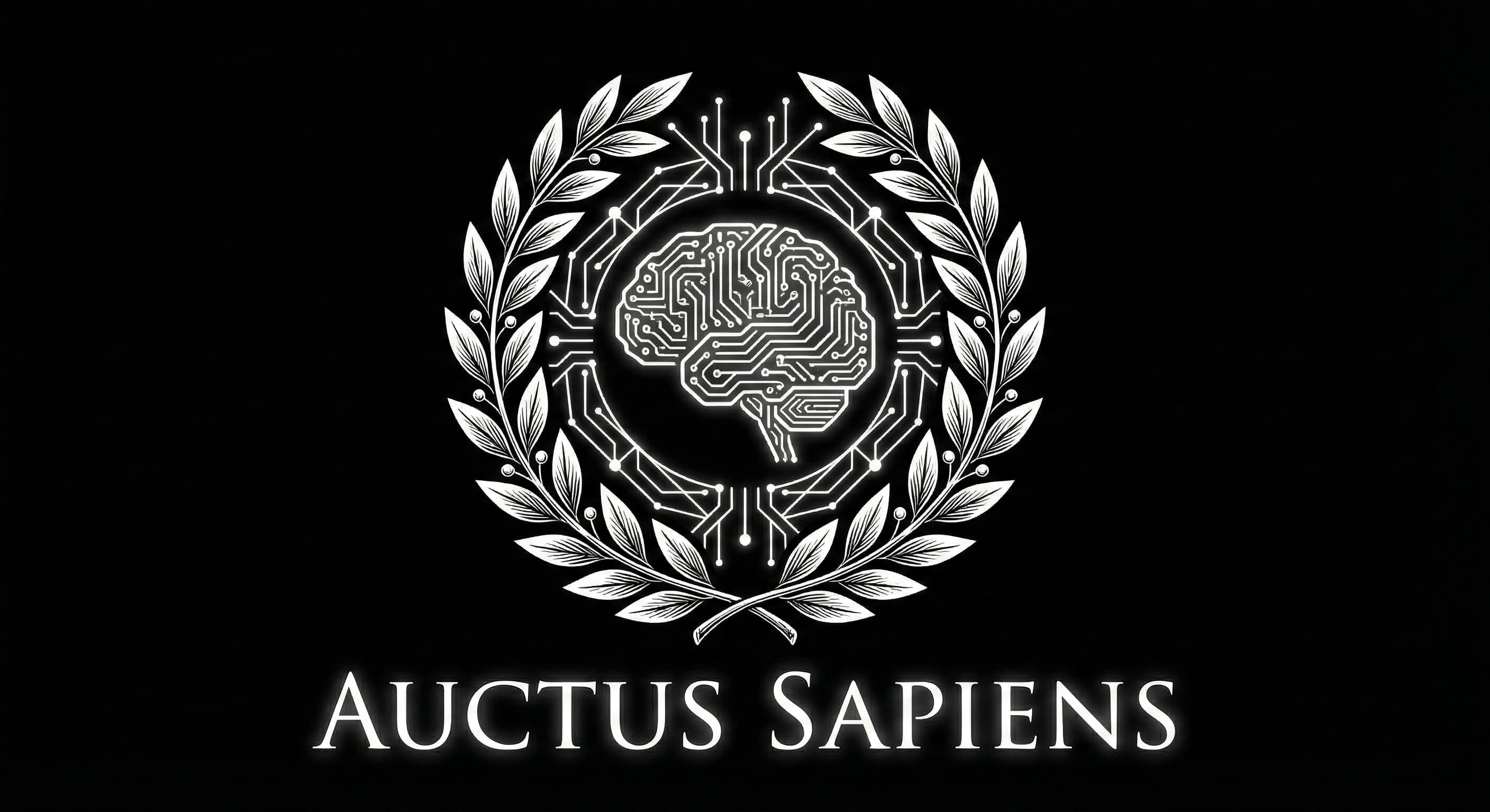 Auctus Sapiens — a laurel wreath encircling a circuit-traced sigil, the masthead of the daily briefing